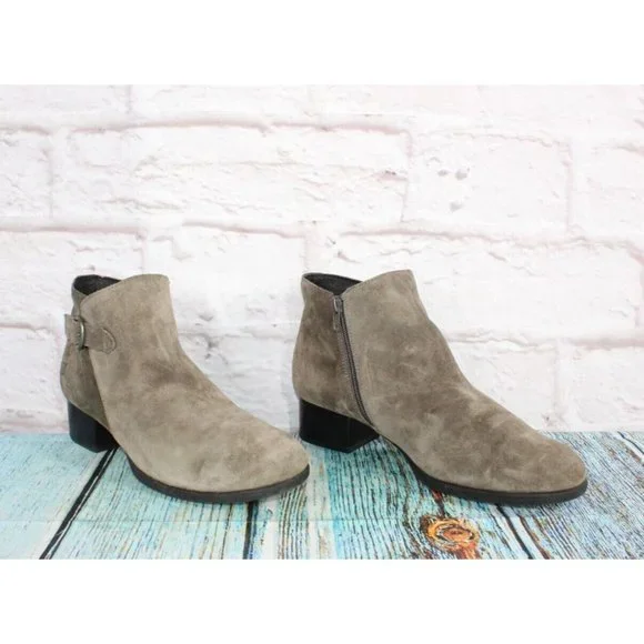 Born Phobos Gray Suede Pull On Side Zip Short Buckle Ankle Boots 9.5 M - Picture 3 of 8